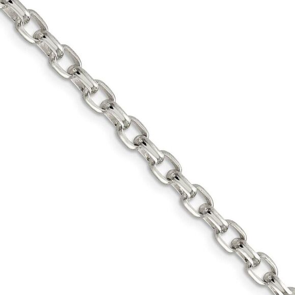 4.4mm Sterling Silver Oval Solid Rolo Chain Necklace 16 Inch